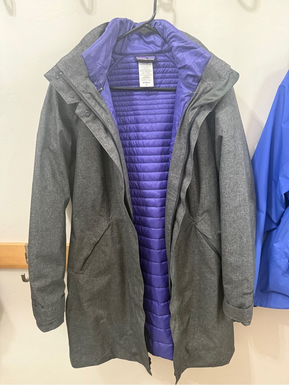 Patagonia Gray Trench Coat with Purple Liner